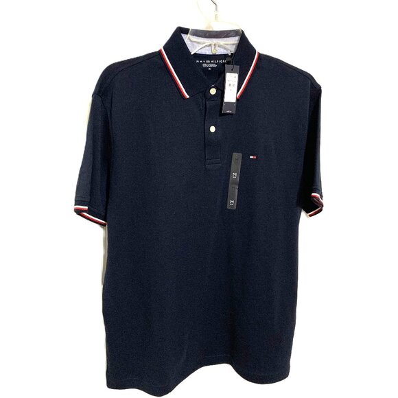 NWT Tommy Hilfiger Polo Shirt Men Regular Fit Size M Dark Blue Short Sleeve - Picture 1 of 12